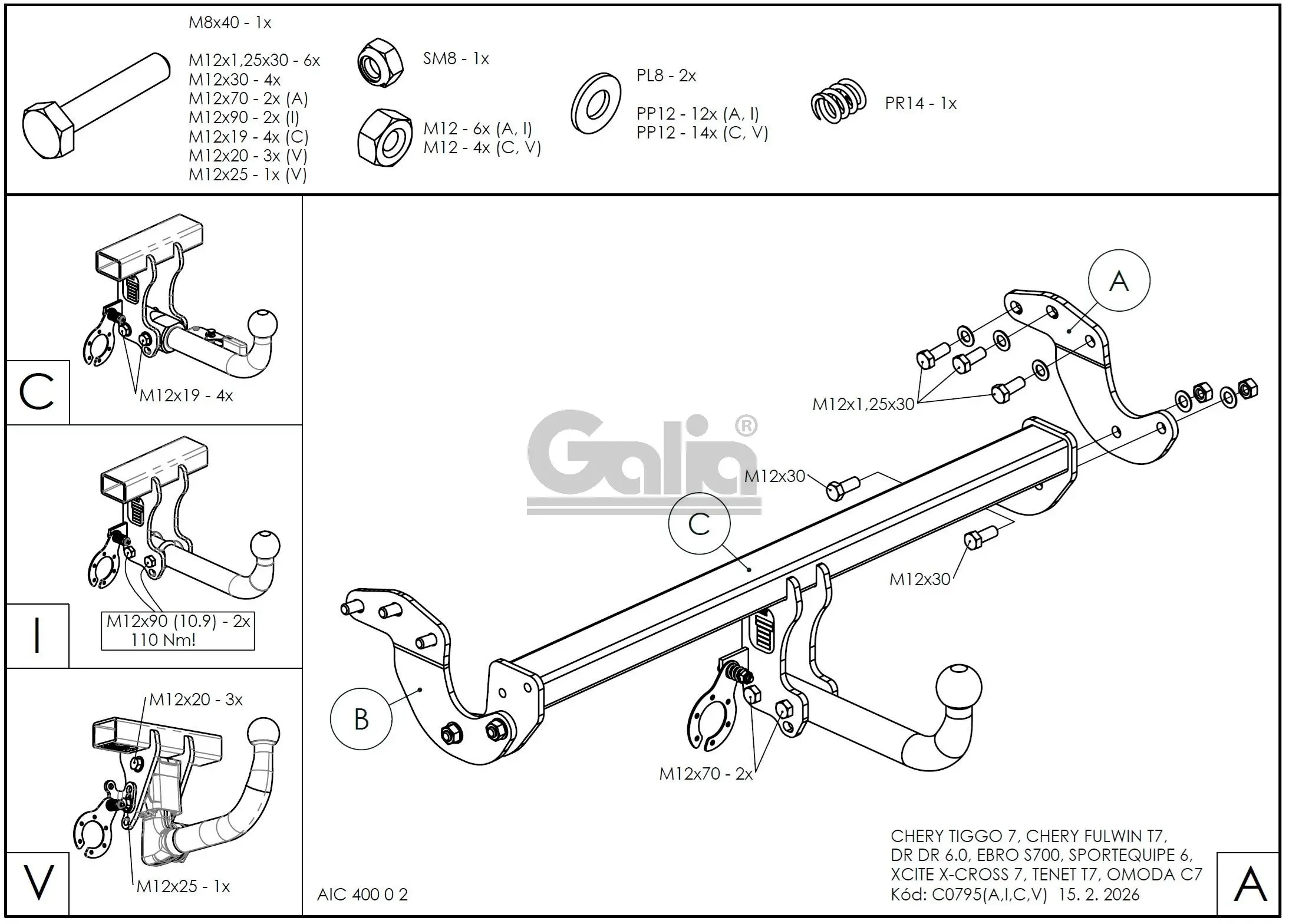 Ťažné zariadenie Chery Tiggo 7 2024- , vertikálny, Galia