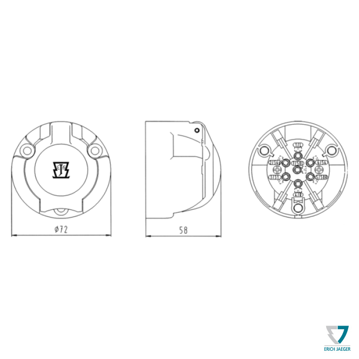Zásuvka 7pin (DIN) IP44 kruhová, Erich Jaeger